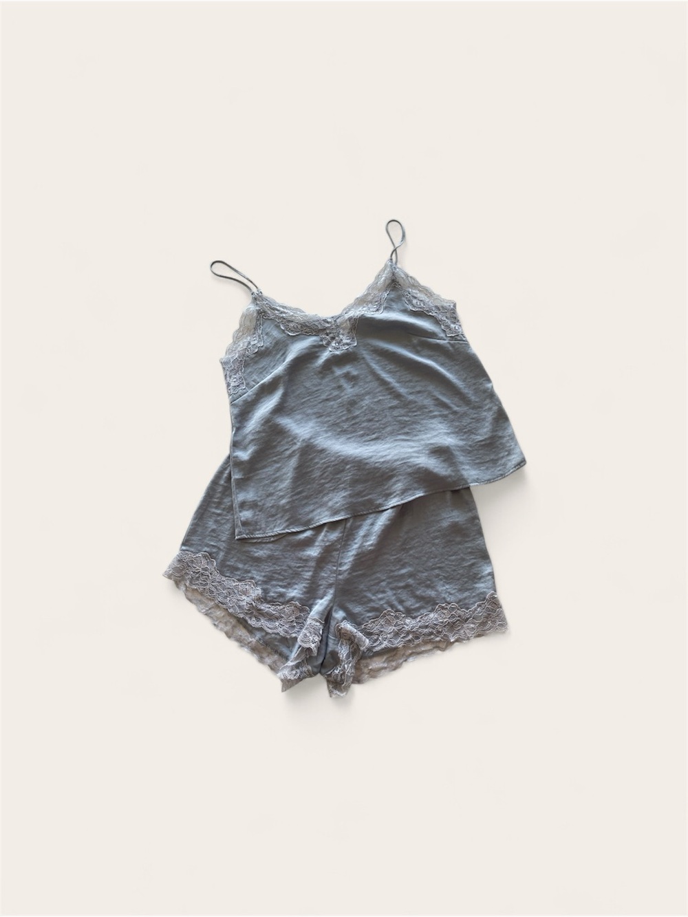 H&M Soft Lace-Trim Cami & Shorts Pajama Set - Light blueish gray